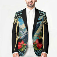 Personalized Masefau American Samoa Whale Blazer Polynesian Tribal Pattern Tropical Hibiscus