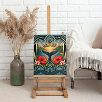 Personalized Masefau American Samoa Whale Canvas Wall Art Polynesian Tribal Pattern Tropical Hibiscus