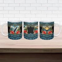 Personalized Masefau American Samoa Whale Ceramic Mug Polynesian Tribal Pattern Tropical Hibiscus