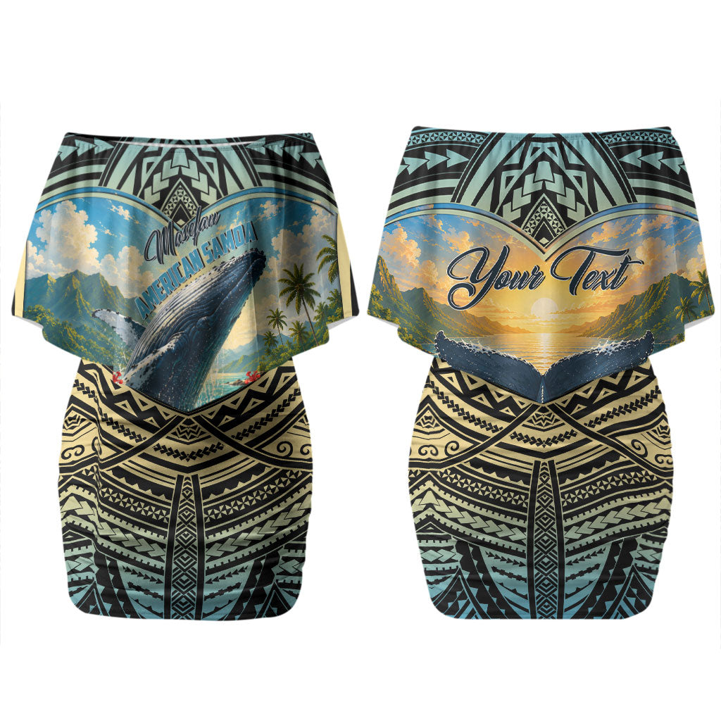 Personalized Masefau American Samoa Whale Couples Matching Off Shoulder Short Dress and Long Sleeve Button Shirt Polynesian Tribal Pattern Tropical Hibiscus