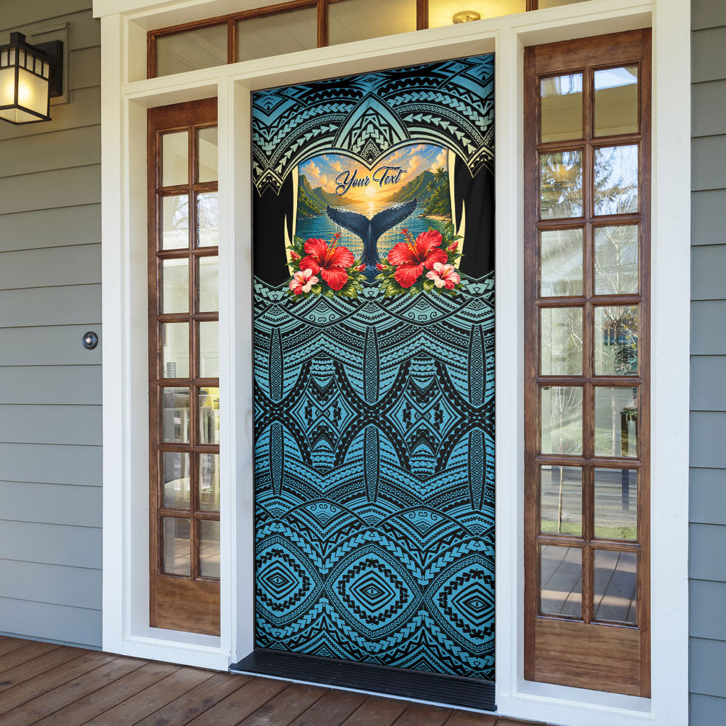 Personalized Masefau American Samoa Whale Door Cover Polynesian Tribal Pattern Tropical Hibiscus