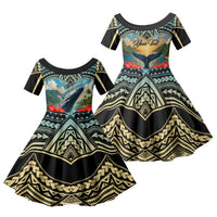 Personalized Masefau American Samoa Whale Family Matching Summer Maxi Dress and Hawaiian Shirt Polynesian Tribal Pattern Tropical Hibiscus