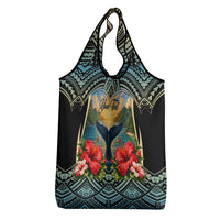 Personalized Masefau American Samoa Whale Grocery Bag Polynesian Tribal Pattern Tropical Hibiscus