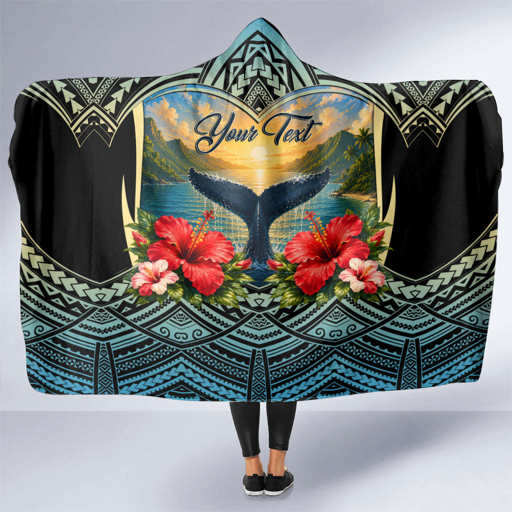 Personalized Masefau American Samoa Whale Hooded Blanket Polynesian Tribal Pattern Tropical Hibiscus