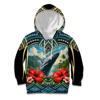 Personalized Masefau American Samoa Whale Kid Hoodie Polynesian Tribal Pattern Tropical Hibiscus