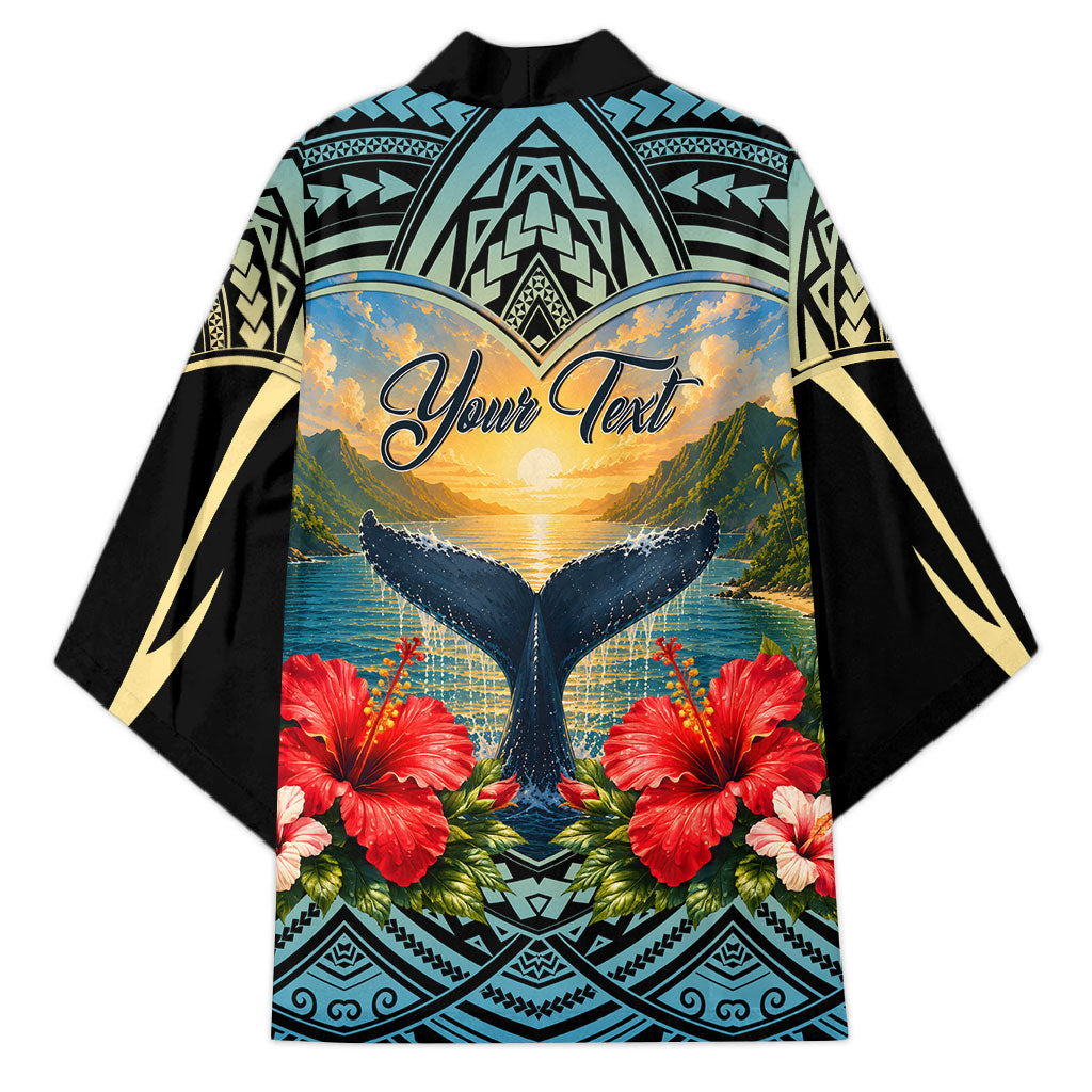 Personalized Masefau American Samoa Whale Kimono Polynesian Tribal Pattern Tropical Hibiscus