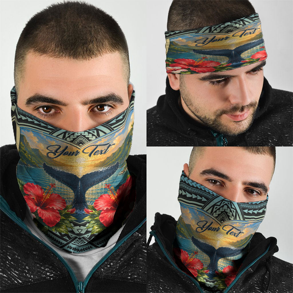 Personalized Masefau American Samoa Whale Neck Gaiter Polynesian Tribal Pattern Tropical Hibiscus