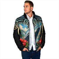 Personalized Masefau American Samoa Whale Padded Jacket Polynesian Tribal Pattern Tropical Hibiscus