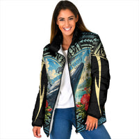 Personalized Masefau American Samoa Whale Padded Jacket Polynesian Tribal Pattern Tropical Hibiscus