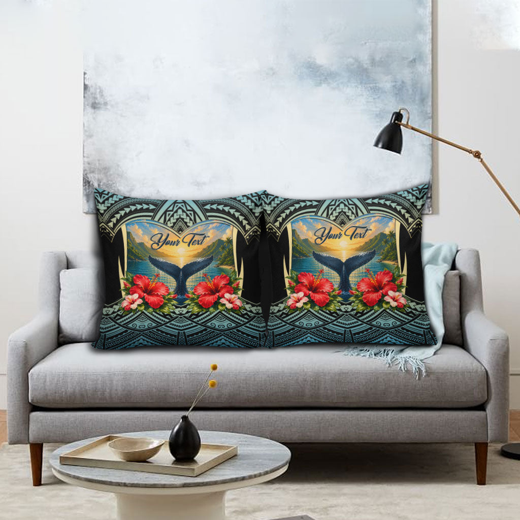 Personalized Masefau American Samoa Whale Pillow Cover Polynesian Tribal Pattern Tropical Hibiscus