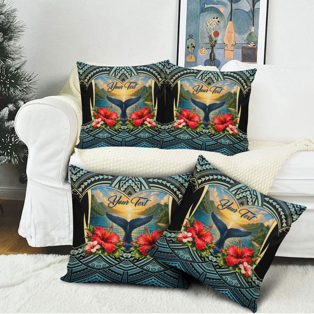 Personalized Masefau American Samoa Whale Pillow Cover Polynesian Tribal Pattern Tropical Hibiscus
