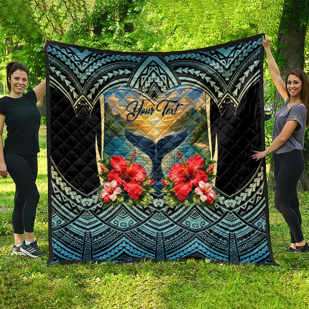 Personalized Masefau American Samoa Whale Quilt Polynesian Tribal Pattern Tropical Hibiscus