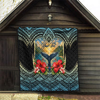 Personalized Masefau American Samoa Whale Quilt Polynesian Tribal Pattern Tropical Hibiscus