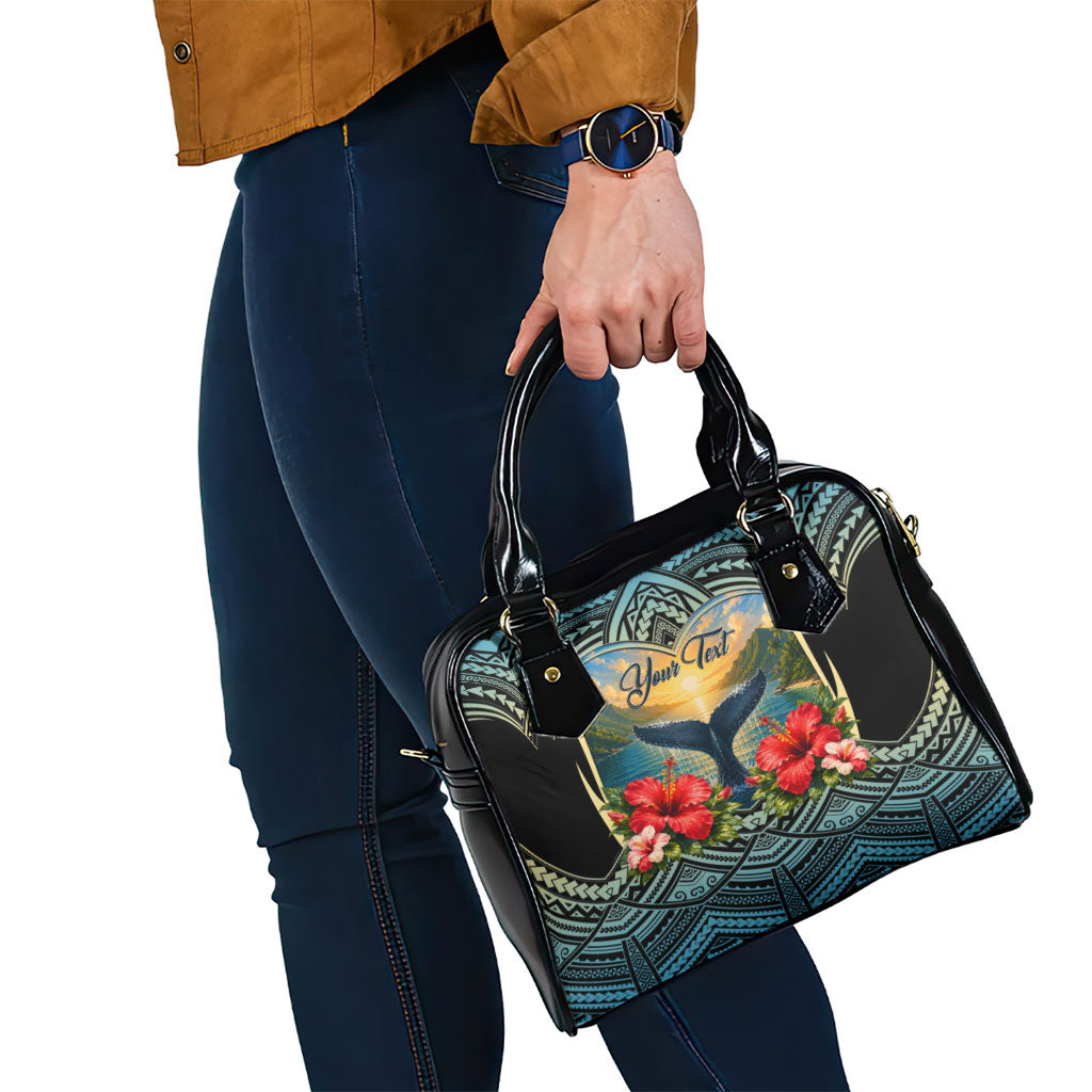 Personalized Masefau American Samoa Whale Shoulder Handbag Polynesian Tribal Pattern Tropical Hibiscus