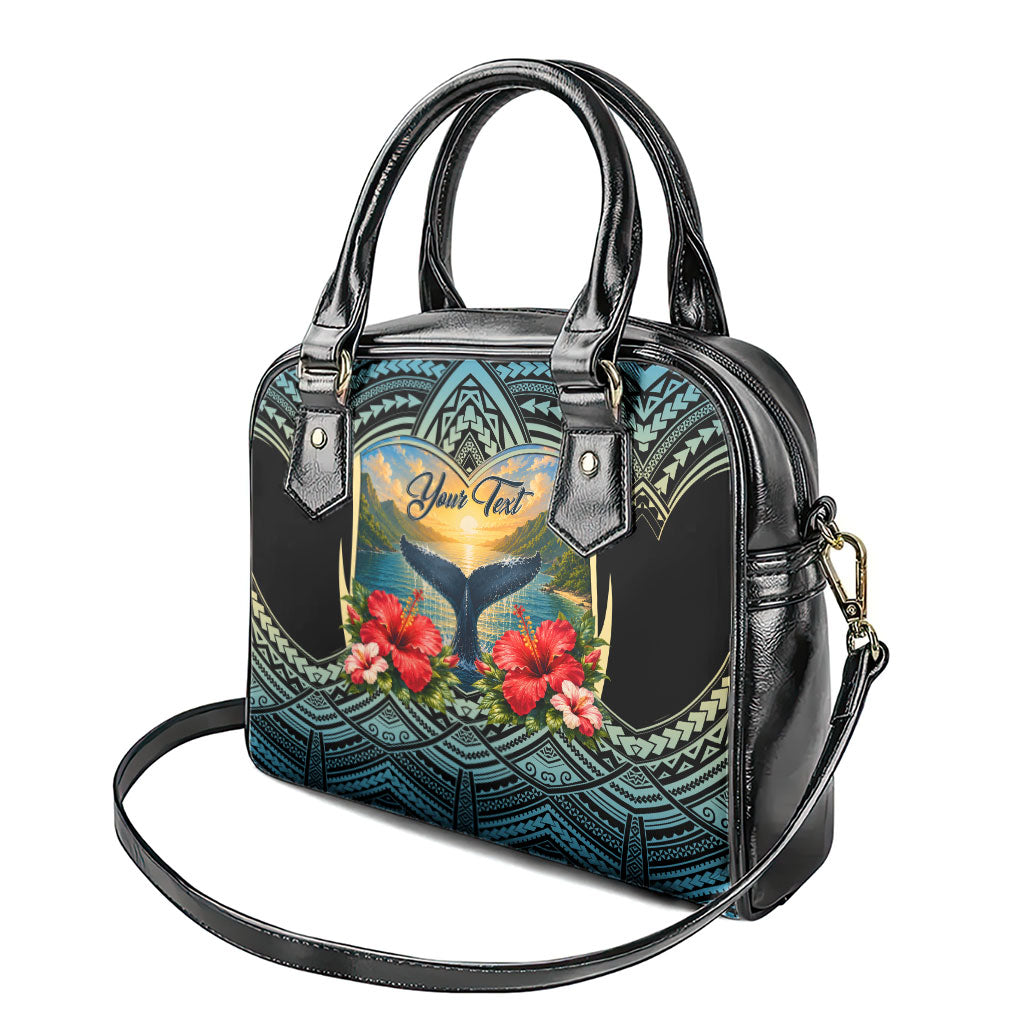 Personalized Masefau American Samoa Whale Shoulder Handbag Polynesian Tribal Pattern Tropical Hibiscus