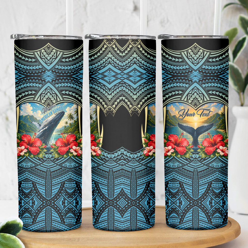 Personalized Masefau American Samoa Whale Skinny Tumbler Polynesian Tribal Pattern Tropical Hibiscus