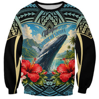 Personalized Masefau American Samoa Whale Sweatshirt Polynesian Tribal Pattern Tropical Hibiscus