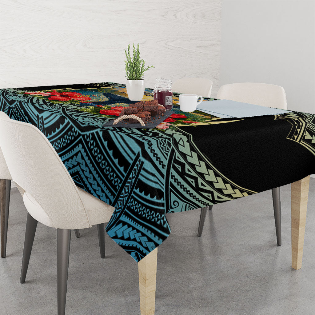 Personalized Masefau American Samoa Whale Tablecloth Polynesian Tribal Pattern Tropical Hibiscus