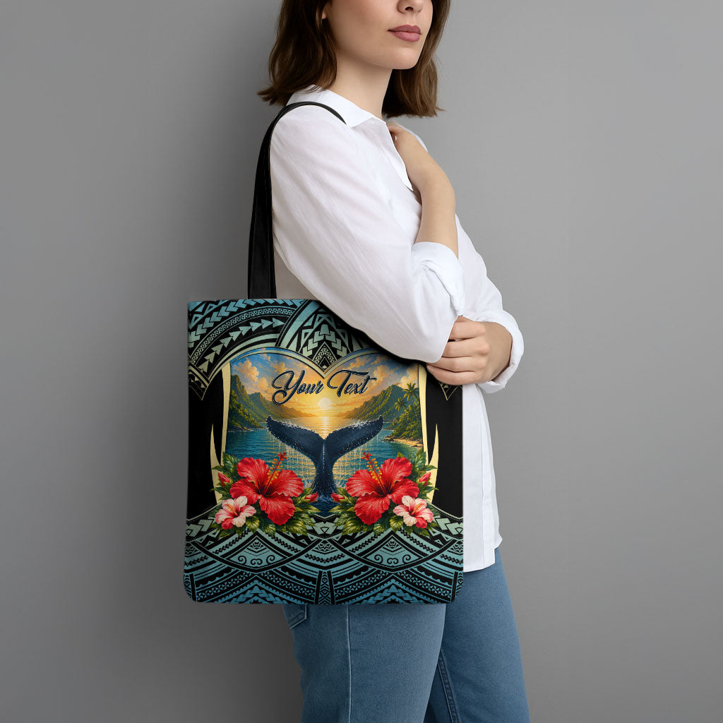 Personalized Masefau American Samoa Whale Tote Bag Polynesian Tribal Pattern Tropical Hibiscus