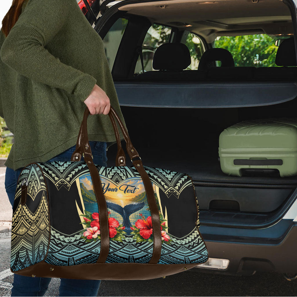 Personalized Masefau American Samoa Whale Travel Bag Polynesian Tribal Pattern Tropical Hibiscus