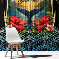 Personalized Masefau American Samoa Whale Window Curtain Polynesian Tribal Pattern Tropical Hibiscus