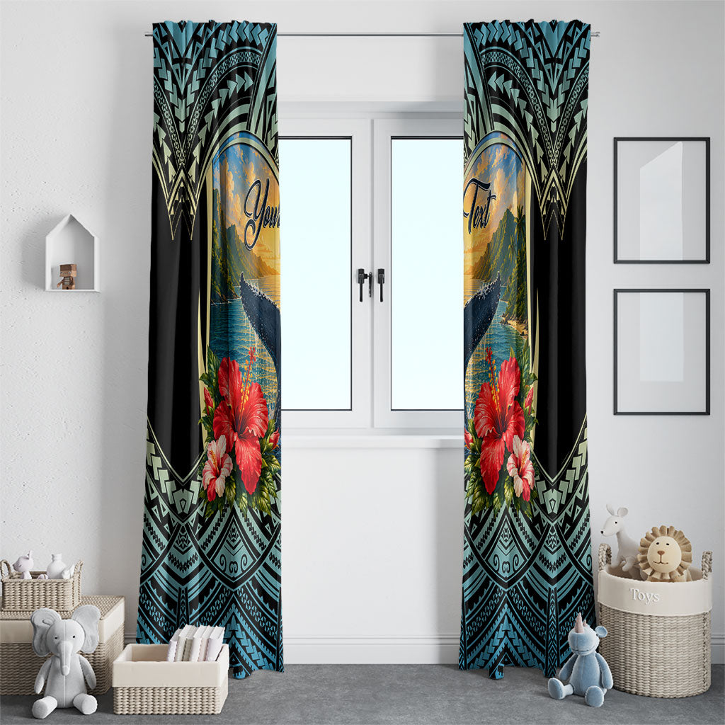 Personalized Masefau American Samoa Whale Window Curtain Polynesian Tribal Pattern Tropical Hibiscus