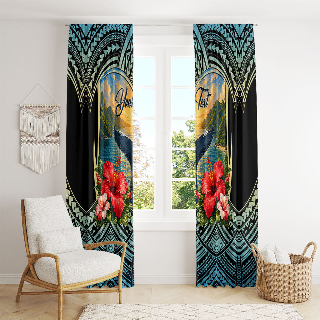 Personalized Masefau American Samoa Whale Window Curtain Polynesian Tribal Pattern Tropical Hibiscus
