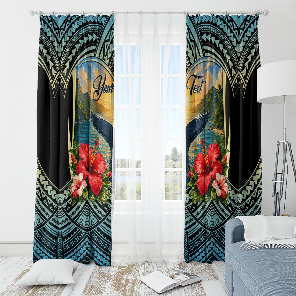 Personalized Masefau American Samoa Whale Window Curtain Polynesian Tribal Pattern Tropical Hibiscus