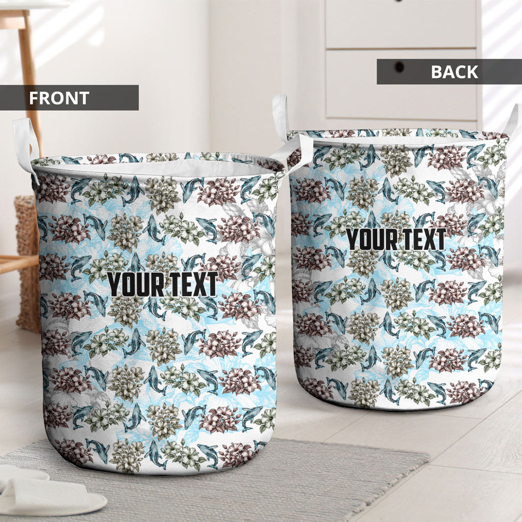 Personalized Masefau American Samoa Laundry Basket Vintage Whale Hibiscus Ocean Waves