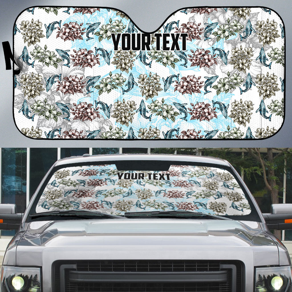 Personalized Masefau American Samoa Auto Sun Shade Vintage Whale Hibiscus Ocean Waves TS04 White Blue - Polynesian Pride