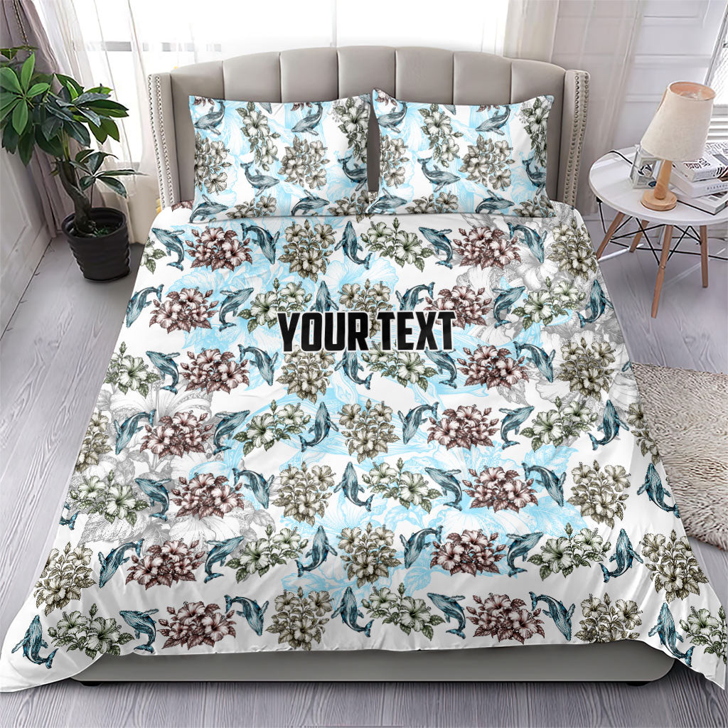 Personalized Masefau American Samoa Bedding Set Vintage Whale Hibiscus Ocean Waves