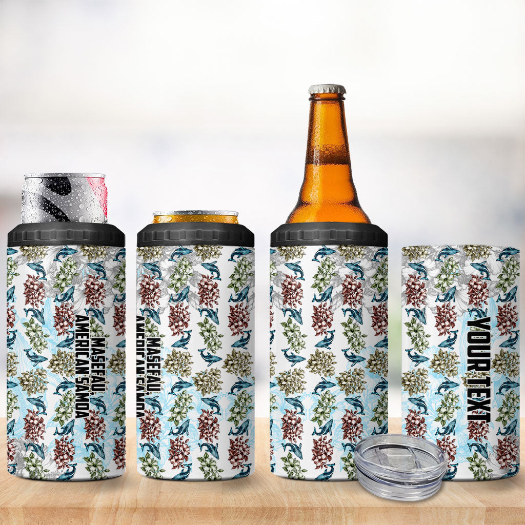 Personalized Masefau American Samoa 4 in 1 Can Cooler Tumbler Vintage Whale Hibiscus Ocean Waves