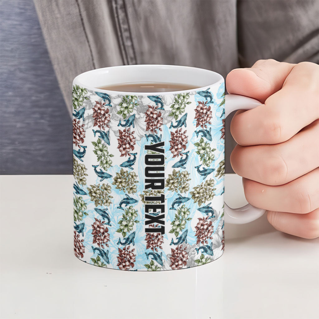 Personalized Masefau American Samoa Ceramic Mug Vintage Whale Hibiscus Ocean Waves