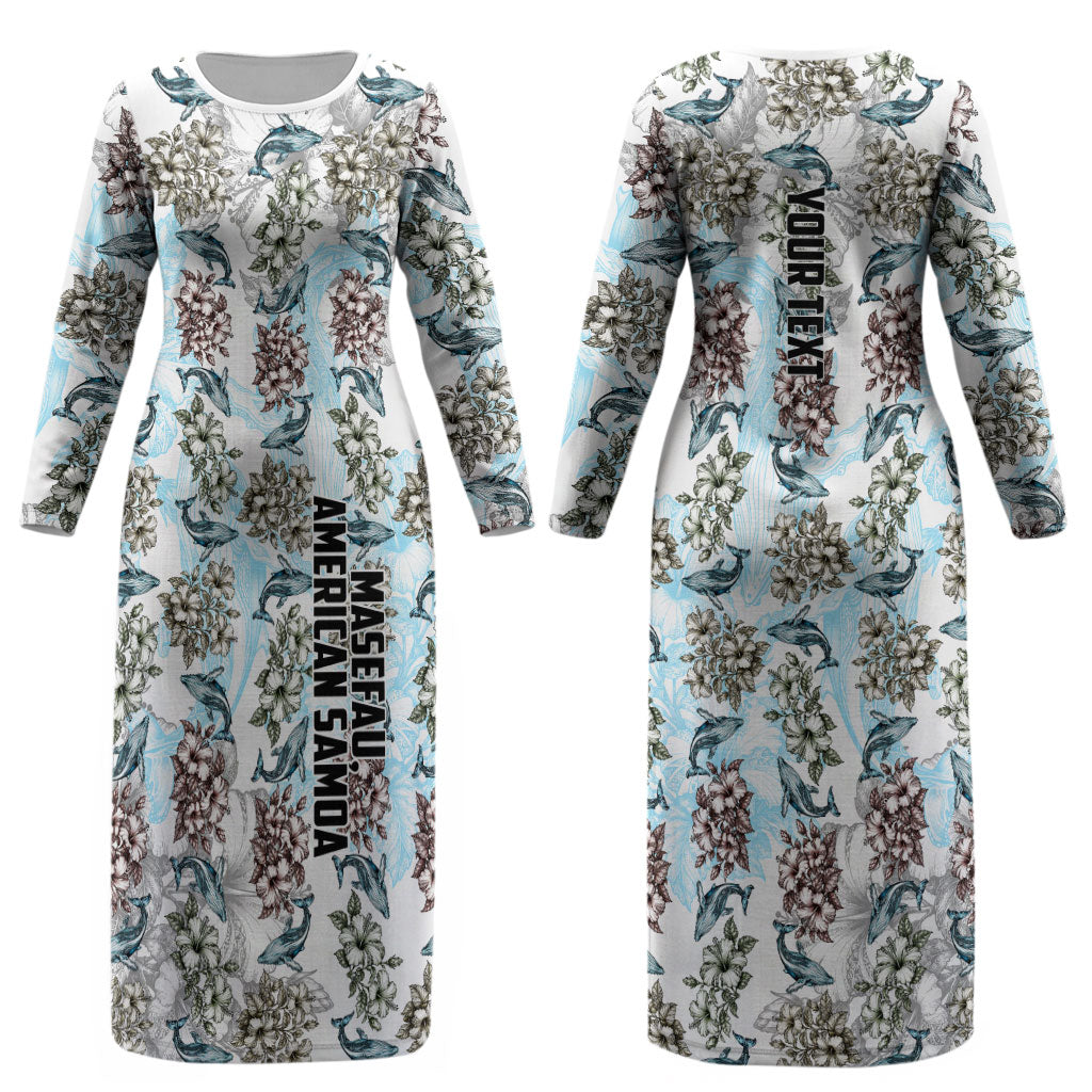 Personalized Masefau American Samoa Couples Matching Long Sleeve Bodycon Dress and Long Sleeve Button Shirt Vintage Whale Hibiscus Ocean Waves