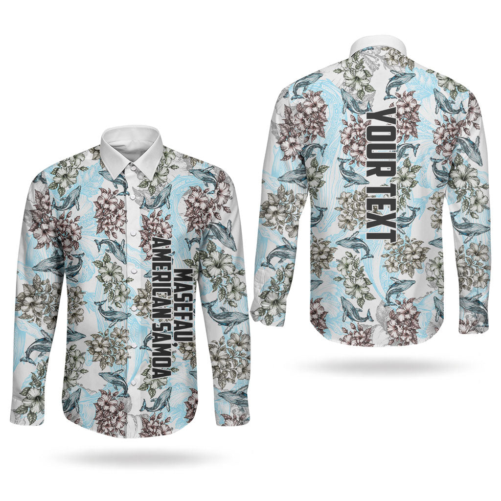 Personalized Masefau American Samoa Couples Matching Off Shoulder Short Dress and Long Sleeve Button Shirt Vintage Whale Hibiscus Ocean Waves