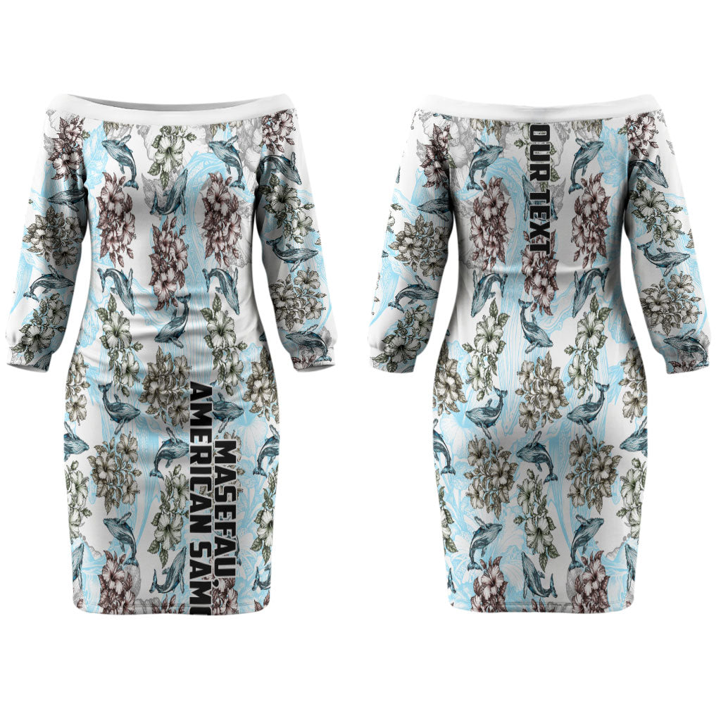 Personalized Masefau American Samoa Couples Matching Off The Shoulder Long Sleeve Dress and Hawaiian Shirt Vintage Whale Hibiscus Ocean Waves