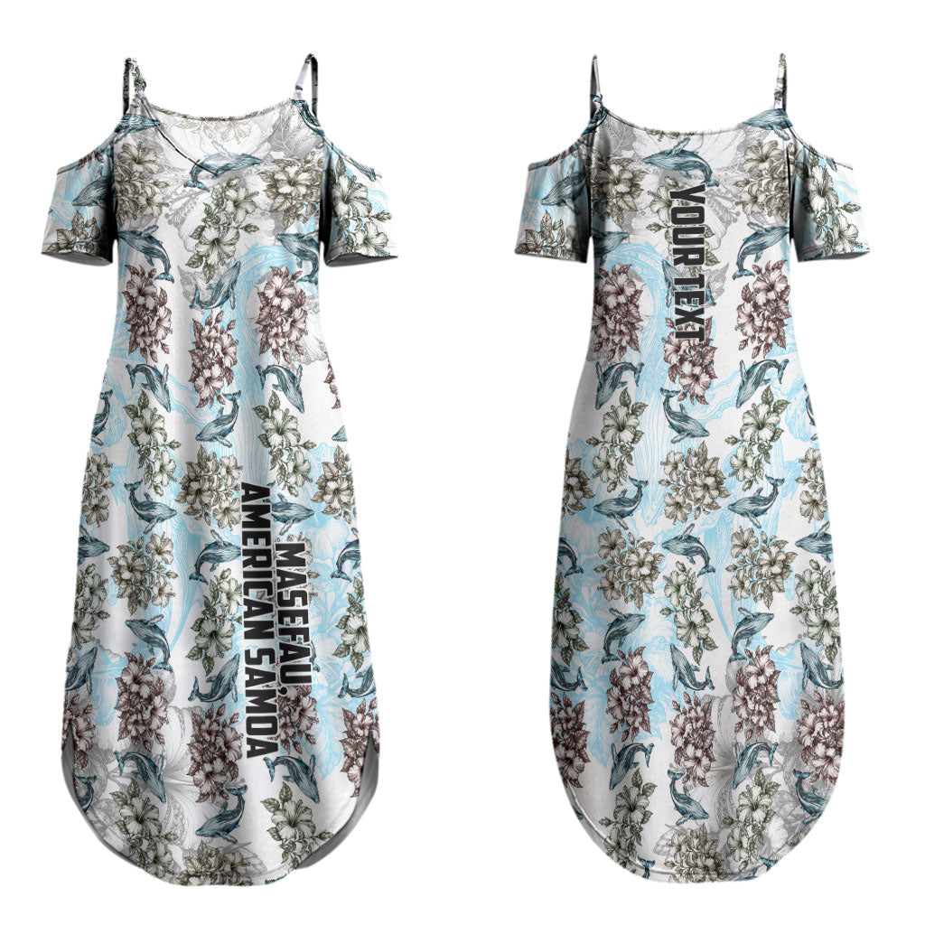 Personalized Masefau American Samoa Couples Matching Summer Maxi Dress and Long Sleeve Button Shirt Vintage Whale Hibiscus Ocean Waves