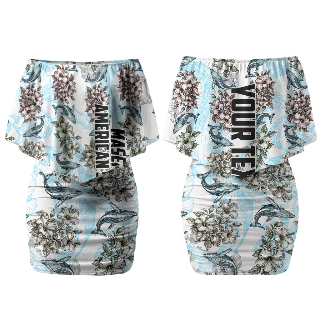 Personalized Masefau American Samoa Family Matching Off Shoulder Short Dress and Hawaiian Shirt Vintage Whale Hibiscus Ocean Waves