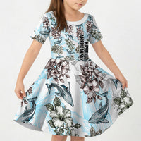 Personalized Masefau American Samoa Kid Short Sleeve Dress Vintage Whale Hibiscus Ocean Waves