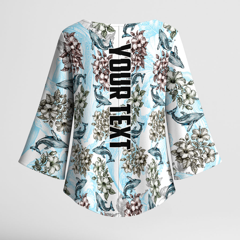 Personalized Masefau American Samoa Kimono Sleeve Blouse Vintage Whale Hibiscus Ocean Waves