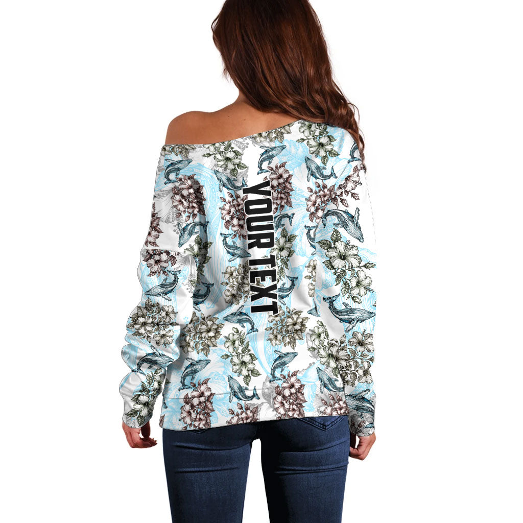 Personalized Masefau American Samoa Off Shoulder Sweater Vintage Whale Hibiscus Ocean Waves