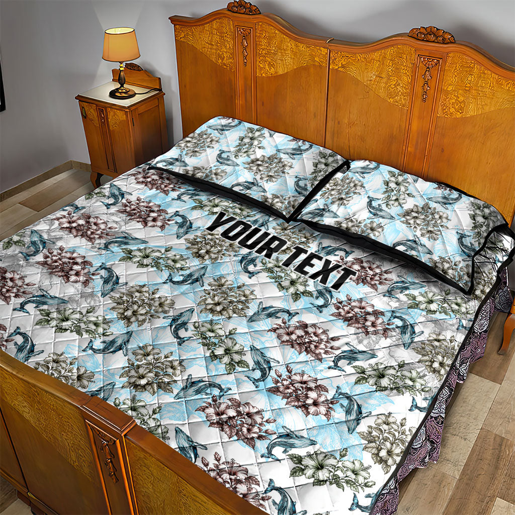 Personalized Masefau American Samoa Quilt Bed Set Vintage Whale Hibiscus Ocean Waves