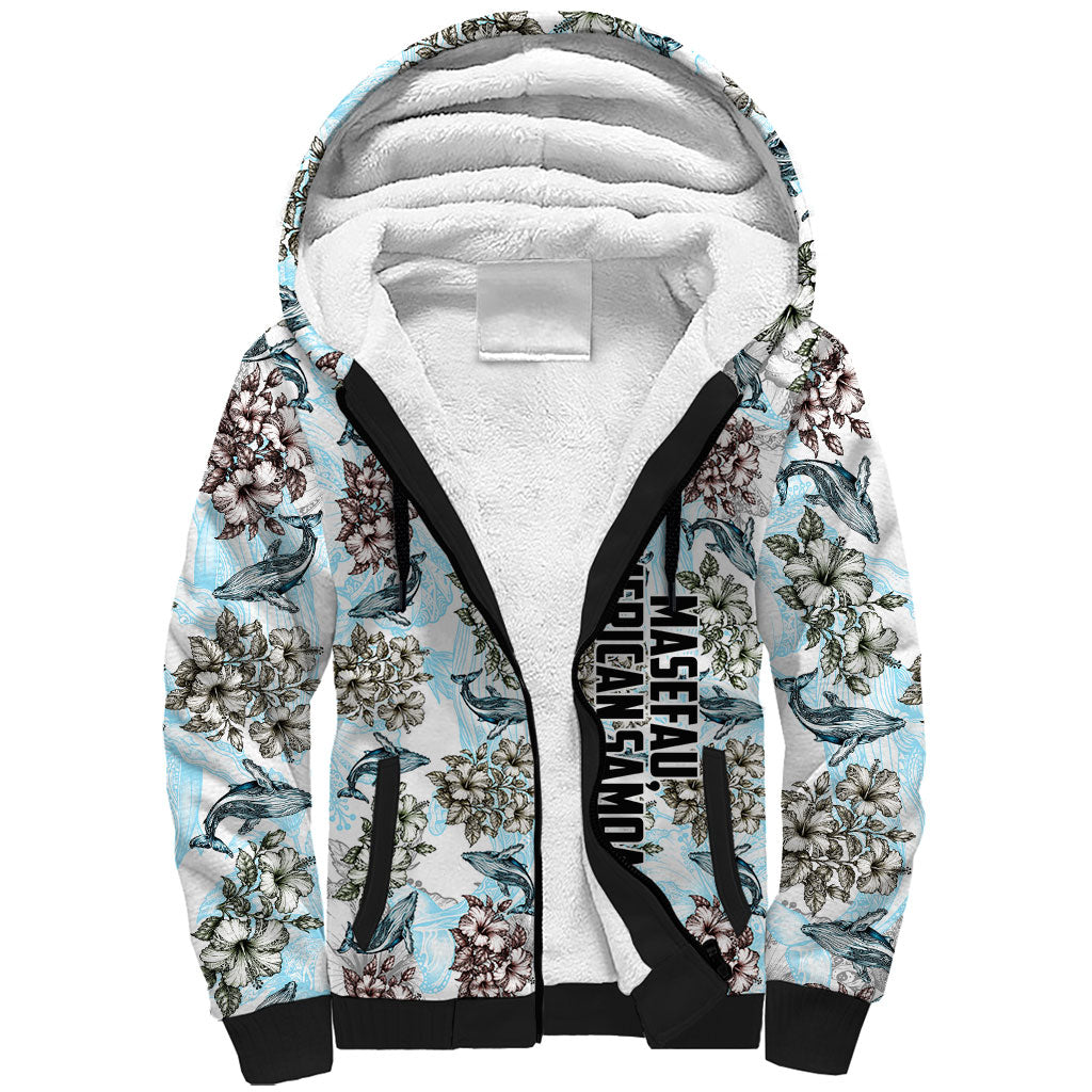 Personalized Masefau American Samoa Sherpa Hoodie Vintage Whale Hibiscus Ocean Waves