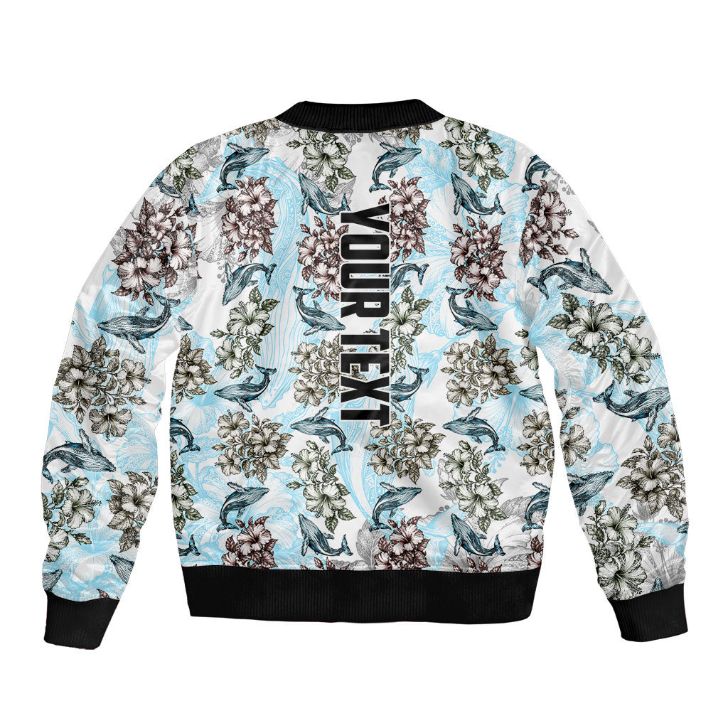 Personalized Masefau American Samoa Sleeve Zip Bomber Jacket Vintage Whale Hibiscus Ocean Waves