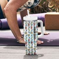 Personalized Masefau American Samoa Tumbler With Handle Vintage Whale Hibiscus Ocean Waves