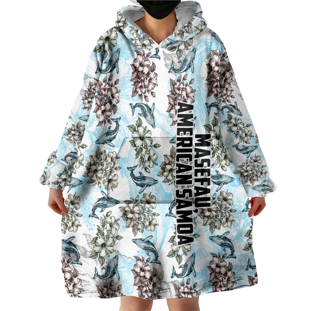 Personalized Masefau American Samoa Wearable Blanket Hoodie Vintage Whale Hibiscus Ocean Waves