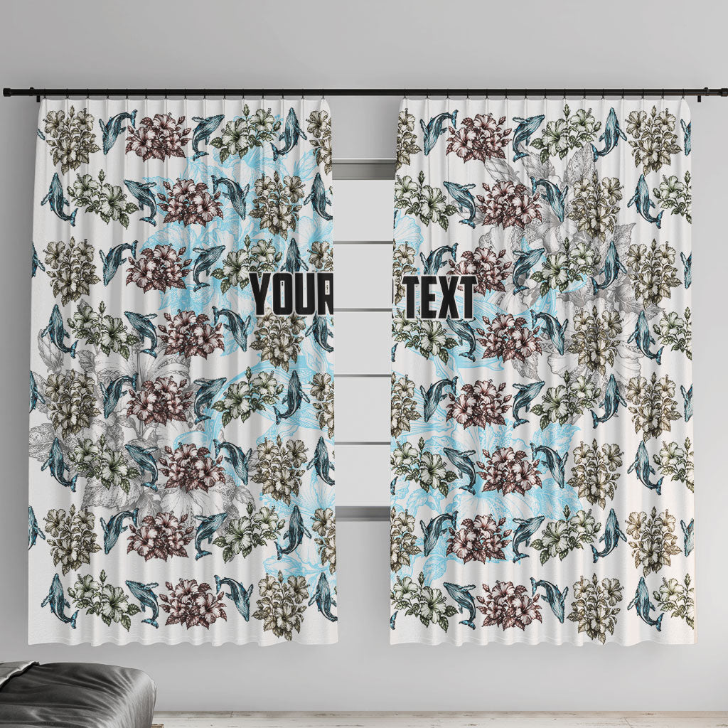 Personalized Masefau American Samoa Window Curtain Vintage Whale Hibiscus Ocean Waves