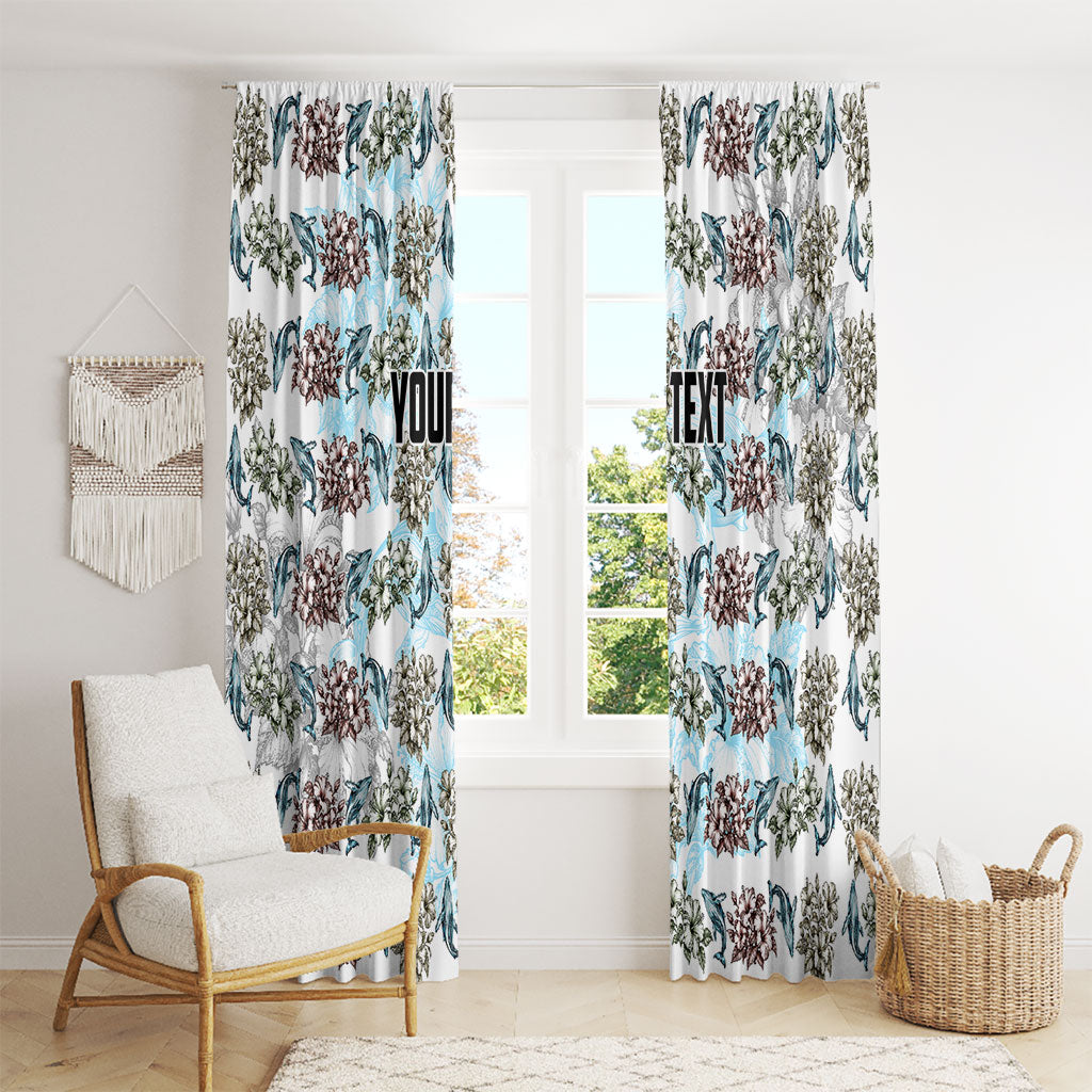 Personalized Masefau American Samoa Window Curtain Vintage Whale Hibiscus Ocean Waves