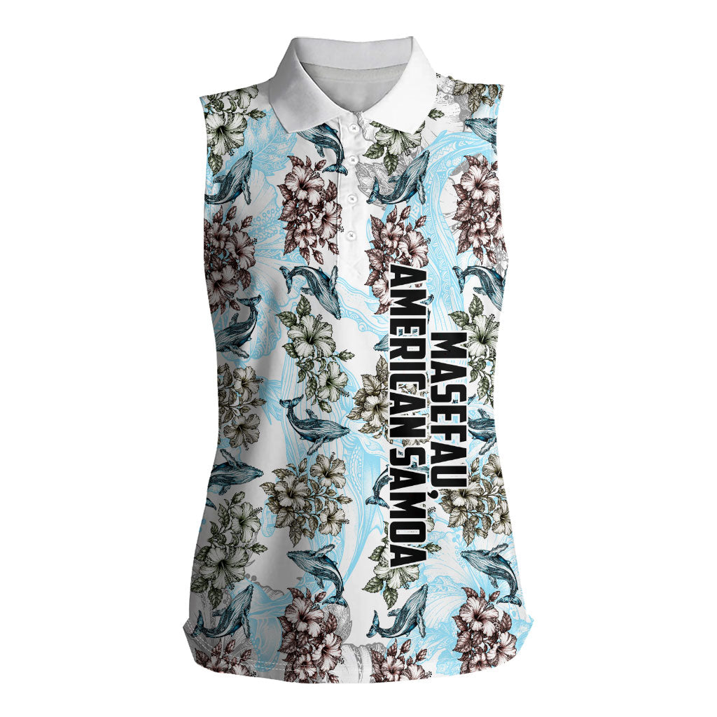 Personalized Masefau American Samoa Women Sleeveless Polo Shirt Vintage Whale Hibiscus Ocean Waves