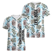 Personalized Masefau American Samoa Women V-Neck T-Shirt Vintage Whale Hibiscus Ocean Waves